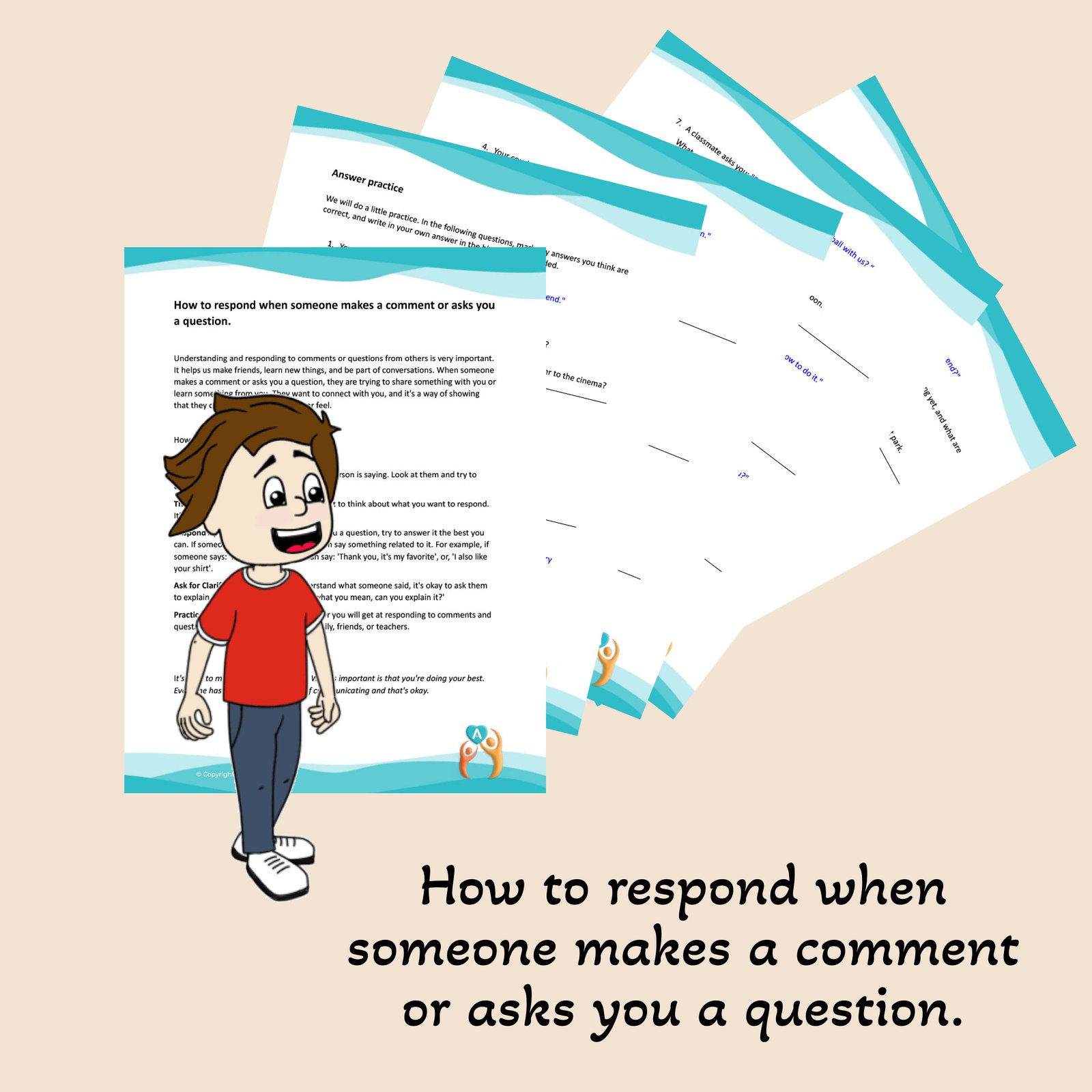 Cómo responder cuando alguien hace un comentario o te hace una pregunta. (Hojas de trabajo para enseñar habilidades de conversación a niños autistas)