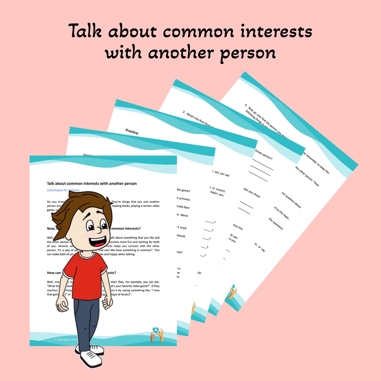 Hable sobre intereses comunes con otra persona. (Hojas de trabajo para enseñar habilidades de conversación a niños autistas)