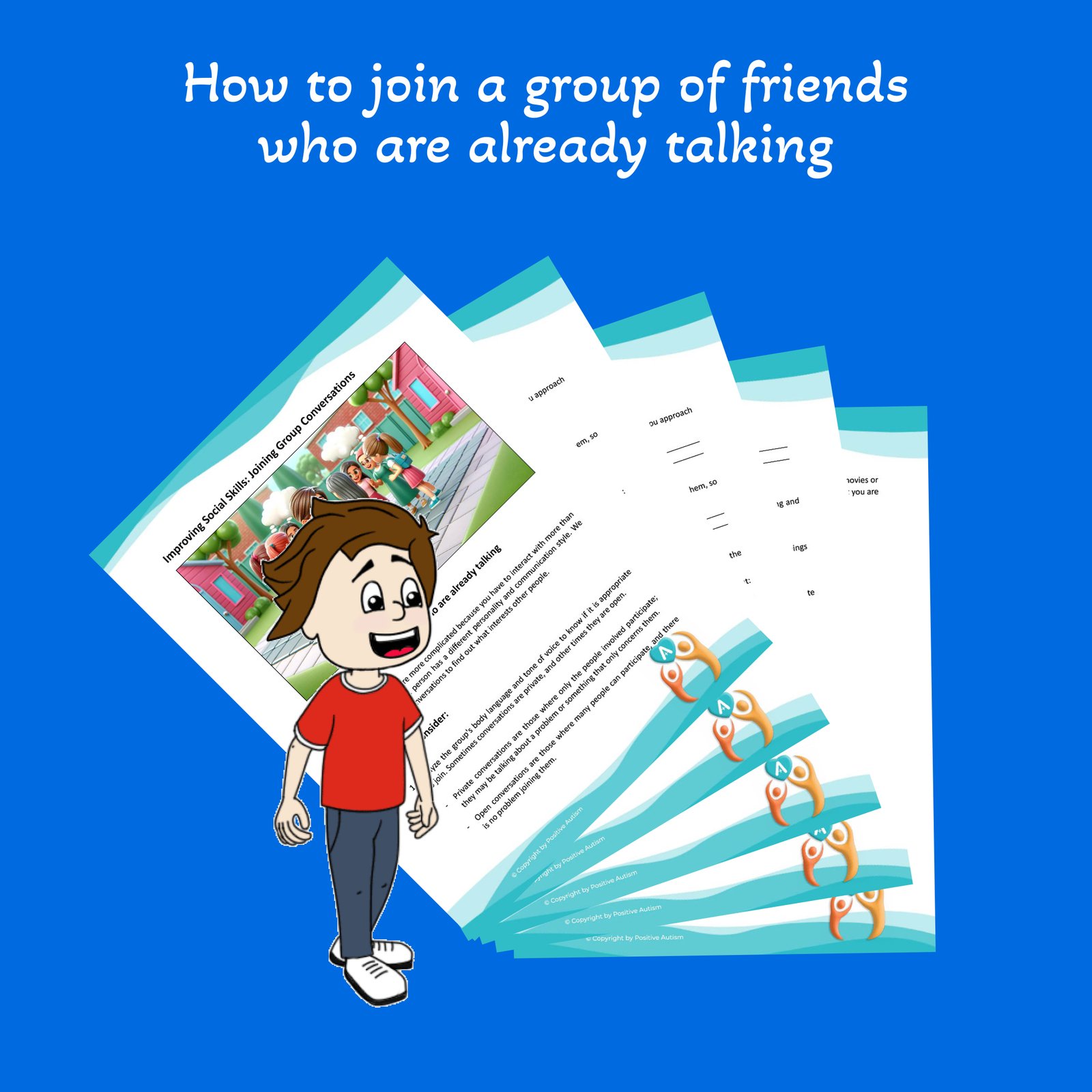 Cómo unirse a un grupo de amigos que ya están hablando (Hojas de trabajo para enseñar habilidades de conversación a niños autistas)