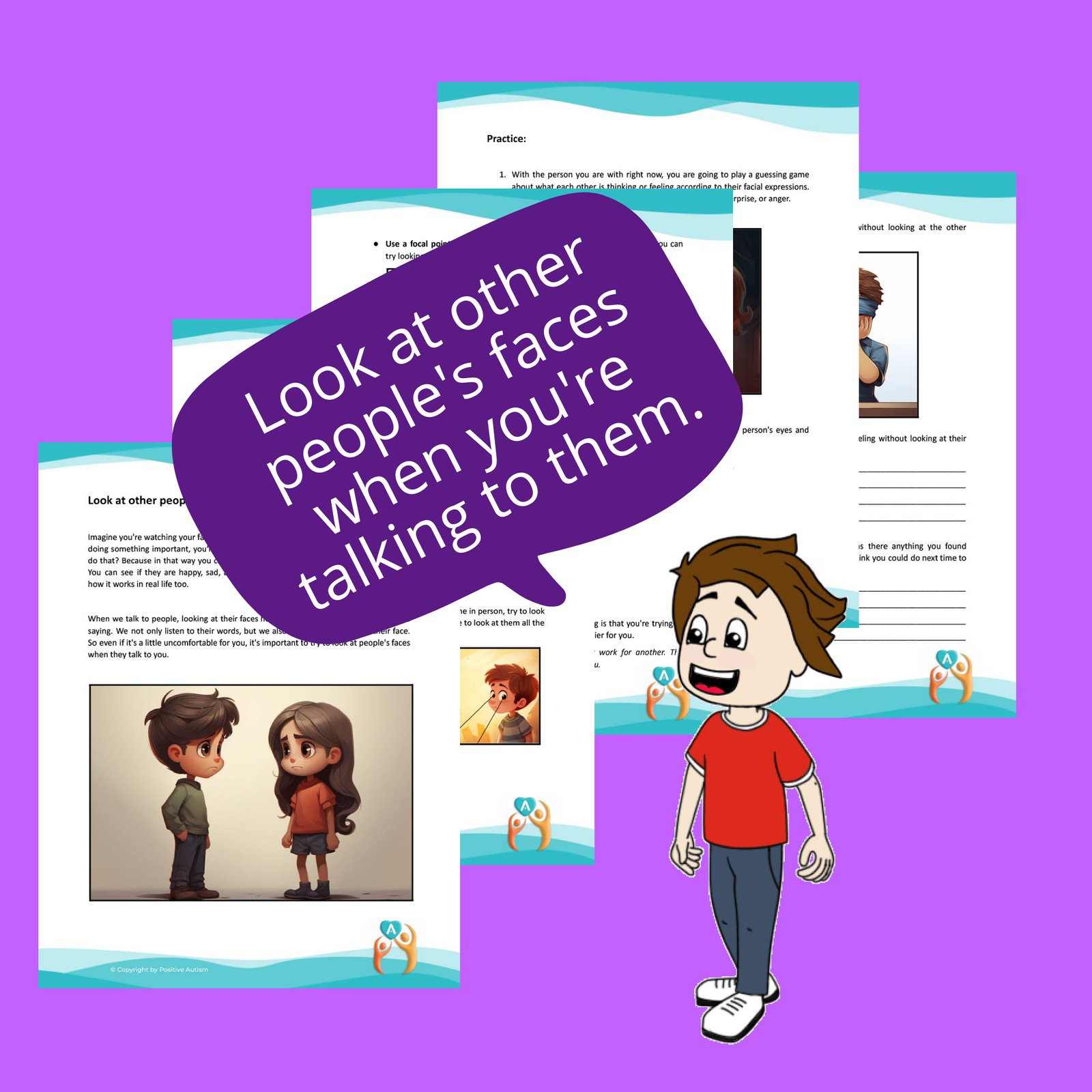 Look at other people's faces when you're talking to them. (Activity Worksheets For Teaching Social Skills To Autistic Children)