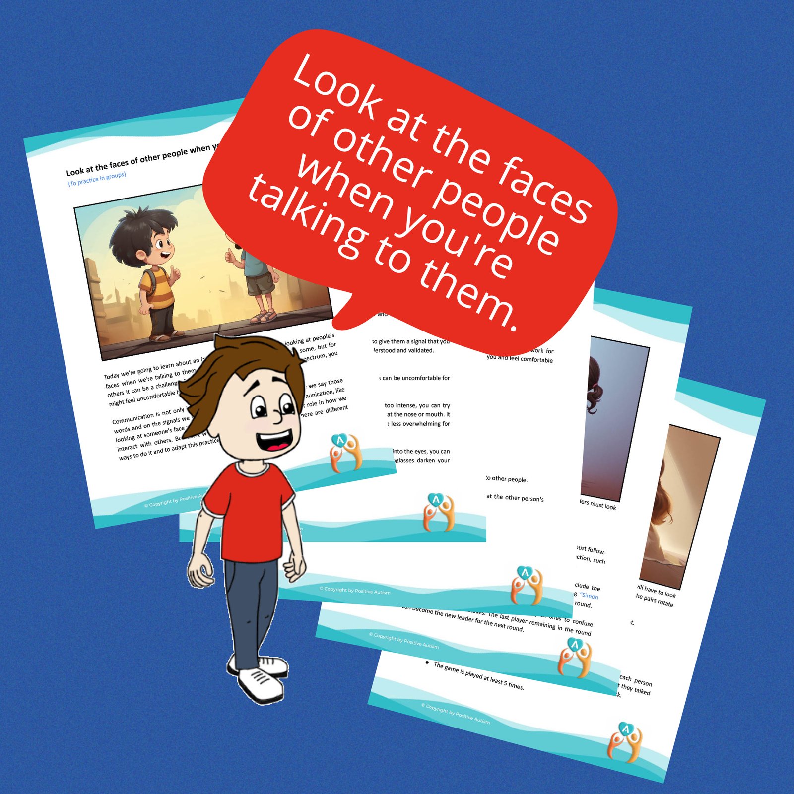 Mira las caras de otras personas cuando les hables. (Hojas de trabajo de actividades para enseñar habilidades sociales a niños autistas)