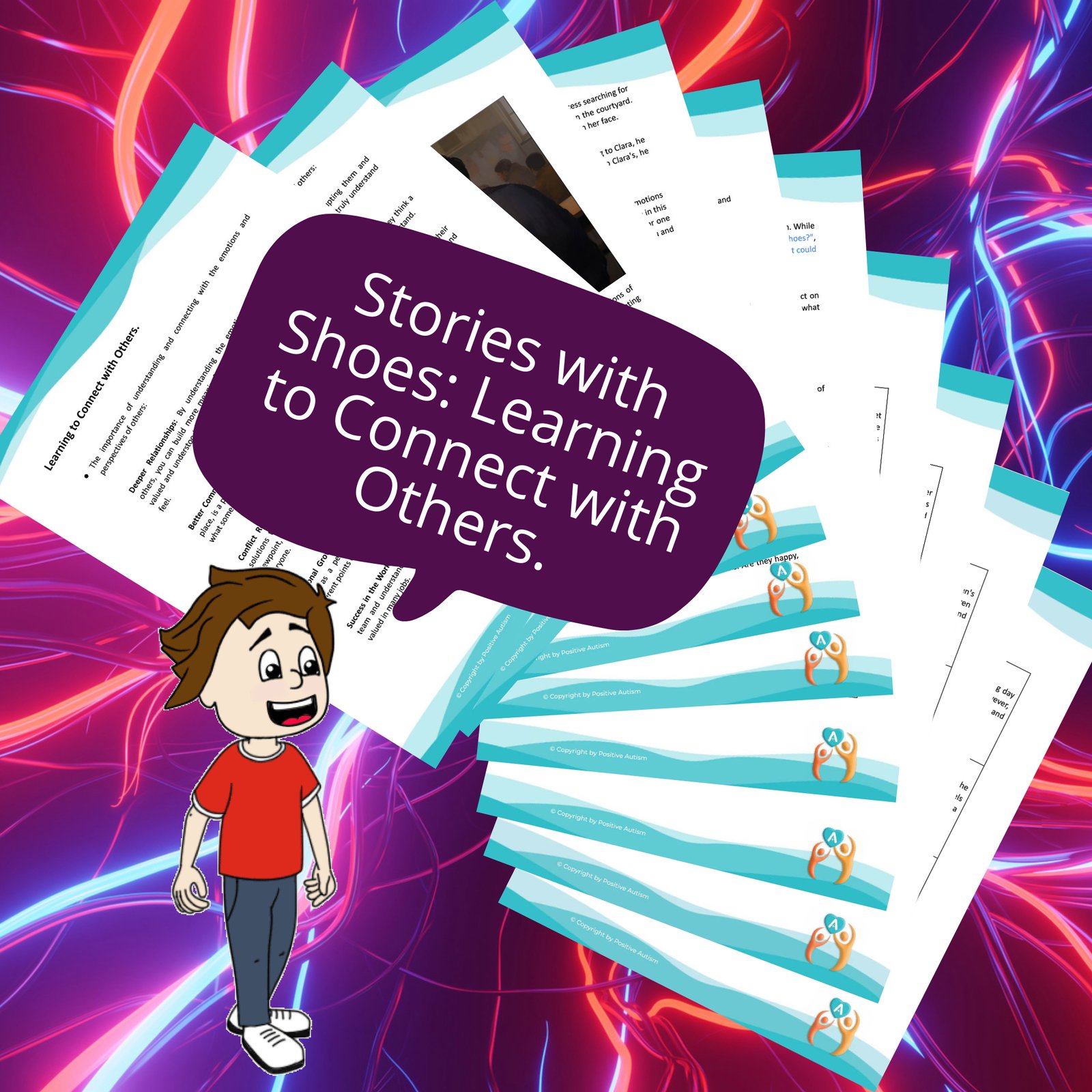 Historias con zapatos: Aprendiendo a conectarse con los demás. (Hojas de trabajo de actividades para enseñar habilidades sociales y emocionales a niños autistas)