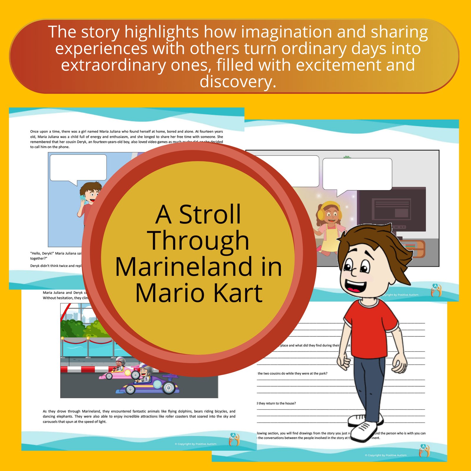 Un paseo por Marineland en Mario Kart. (Actividad para practicar la comprensión lectora y las habilidades sociales para niños autistas)