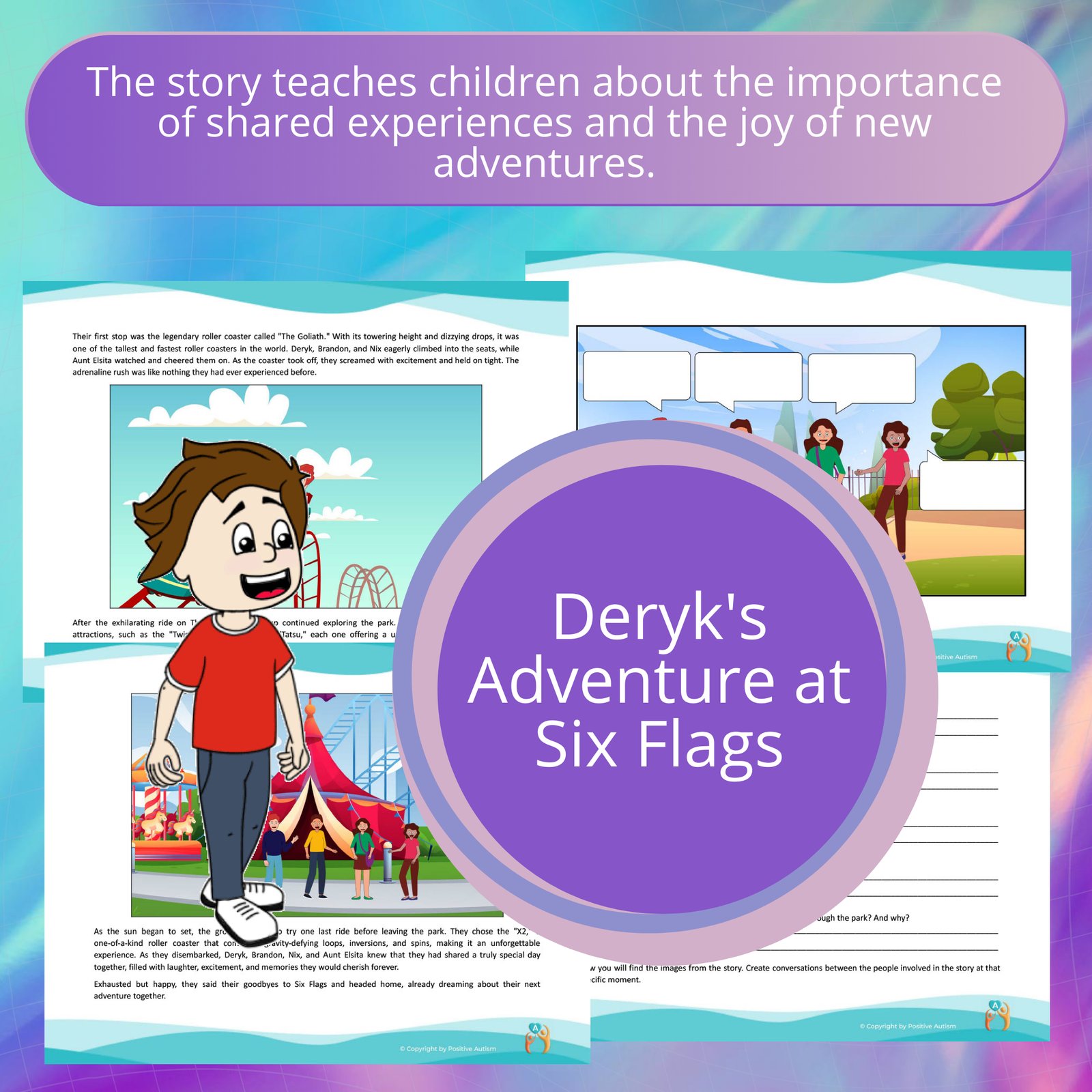 Deryk's Adventure at Six Flags. (Activity To Practice Reading Comprehension And Conversation Skills For Autistic Children)