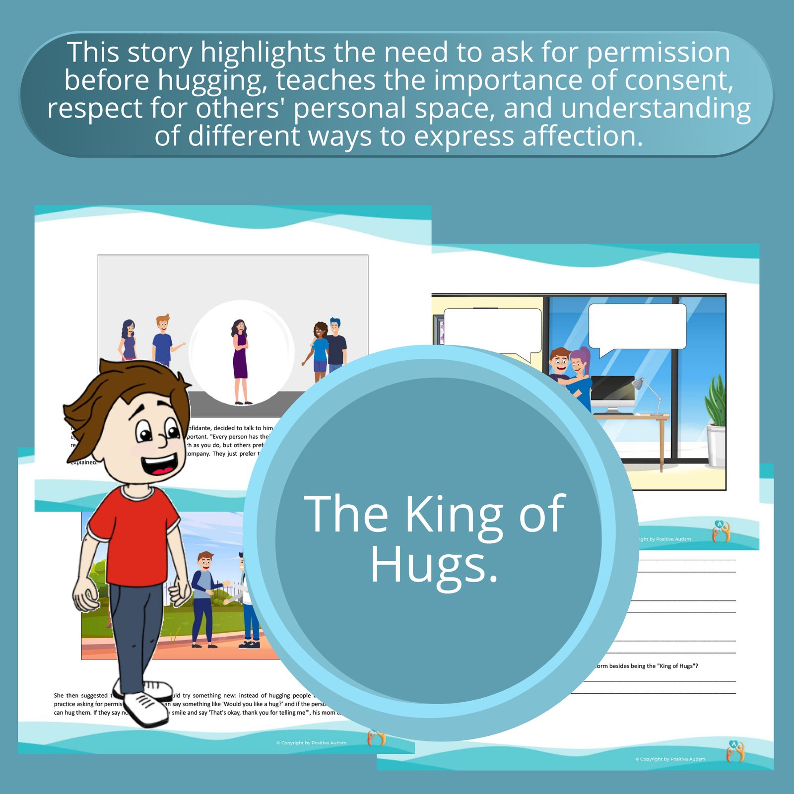 The King of Hugs. (Activity To Practice Reading Comprehension And Social Skills For Autistic Children)