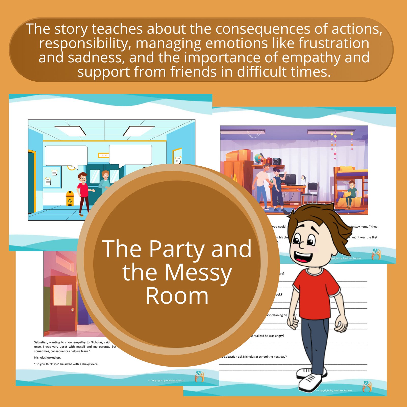 The Party and the Messy Room. (Activity To Practice Reading Comprehension And Social Skills For Autistic Children)