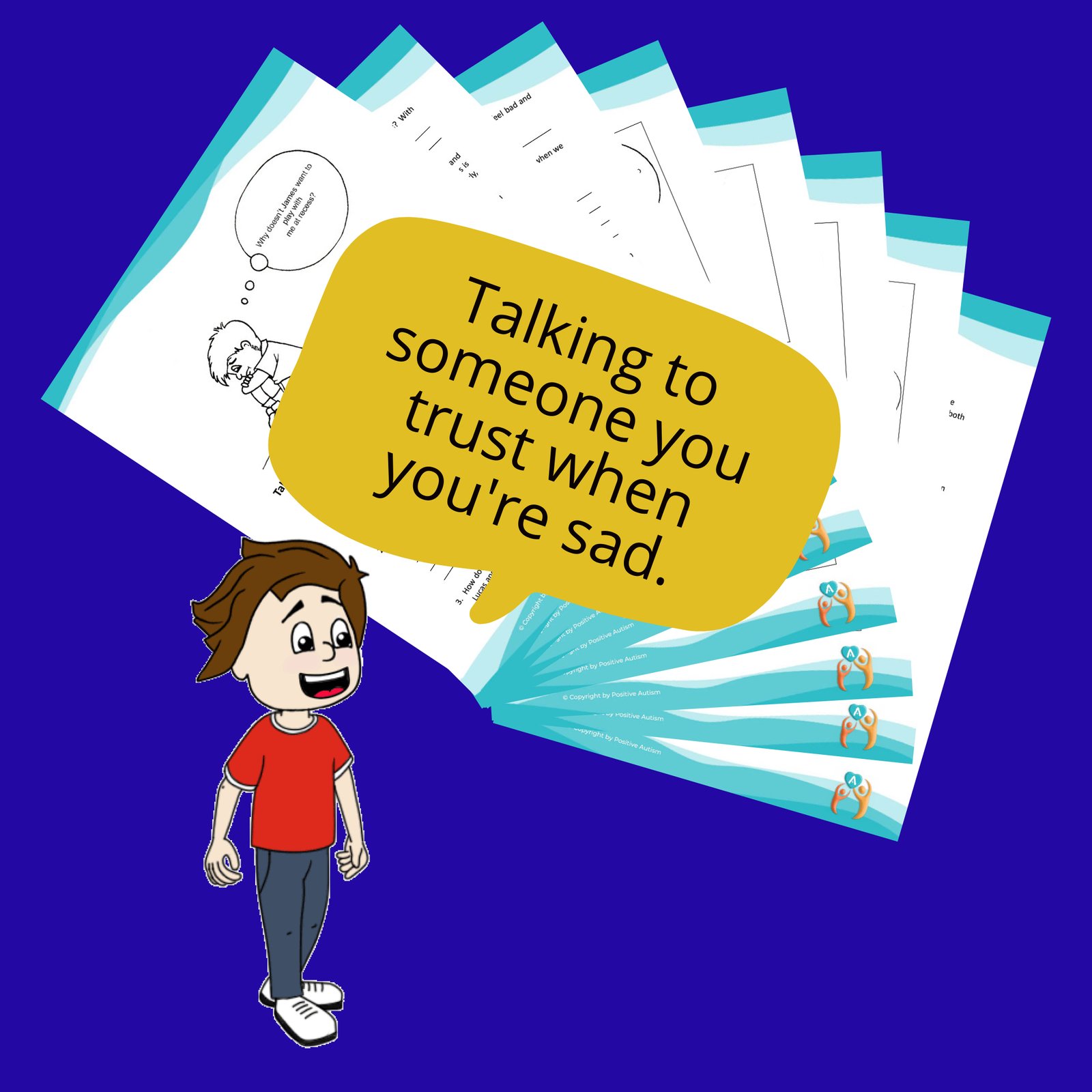 Hablar con alguien en quien confíes cuando estés triste. (Hojas de trabajo de actividades para enseñar habilidades sociales y emocionales a niños autistas)