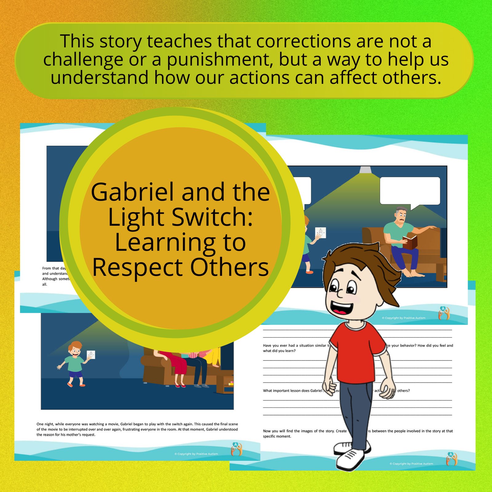 Gabriel y el interruptor de la luz: aprender a respetar a los demás. (Actividad para practicar la comprensión lectora y las habilidades sociales para niños autistas)