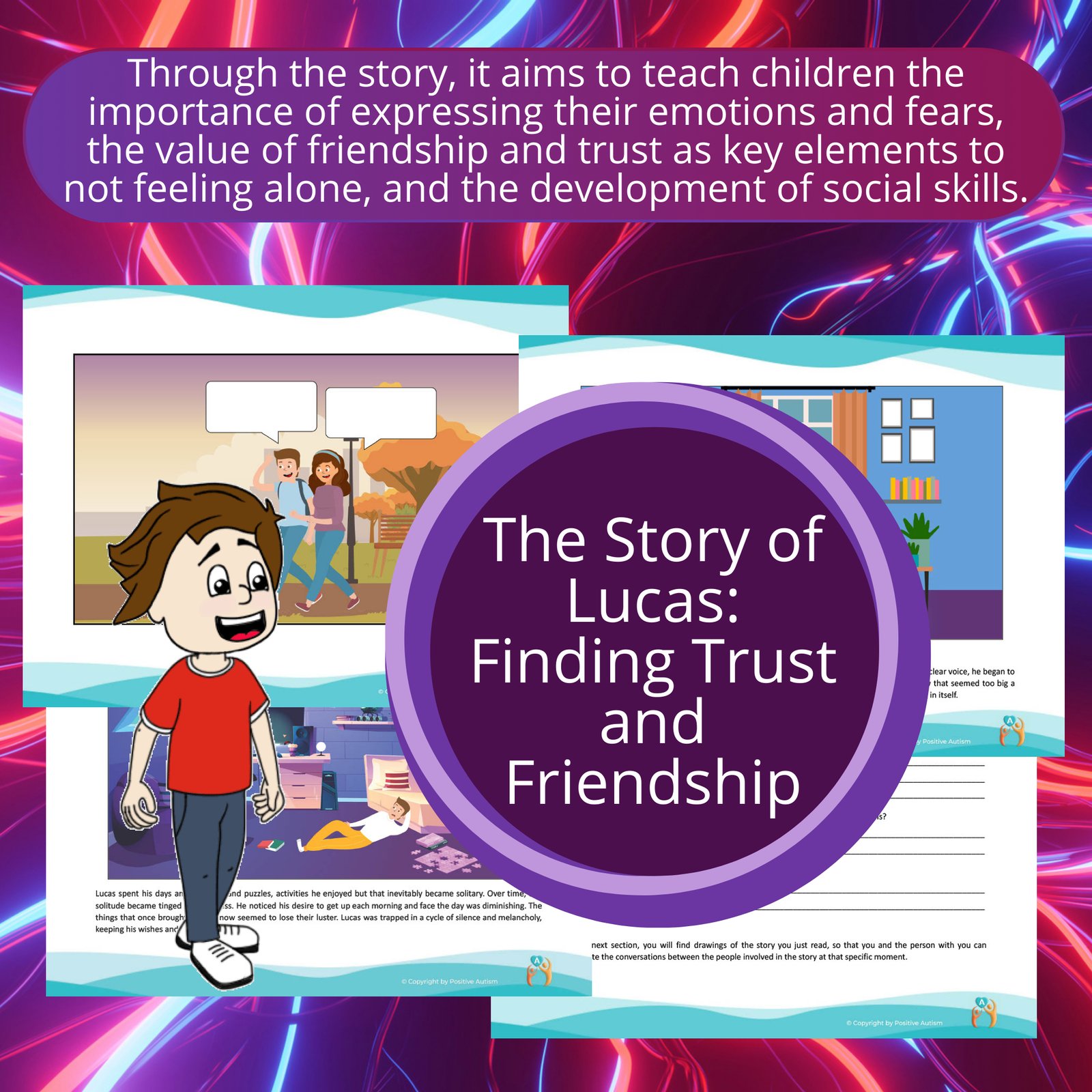 La historia de Lucas: Encontrar la confianza y la amistad. (Actividad para practicar la comprensión lectora y las habilidades sociales para niños autistas)
