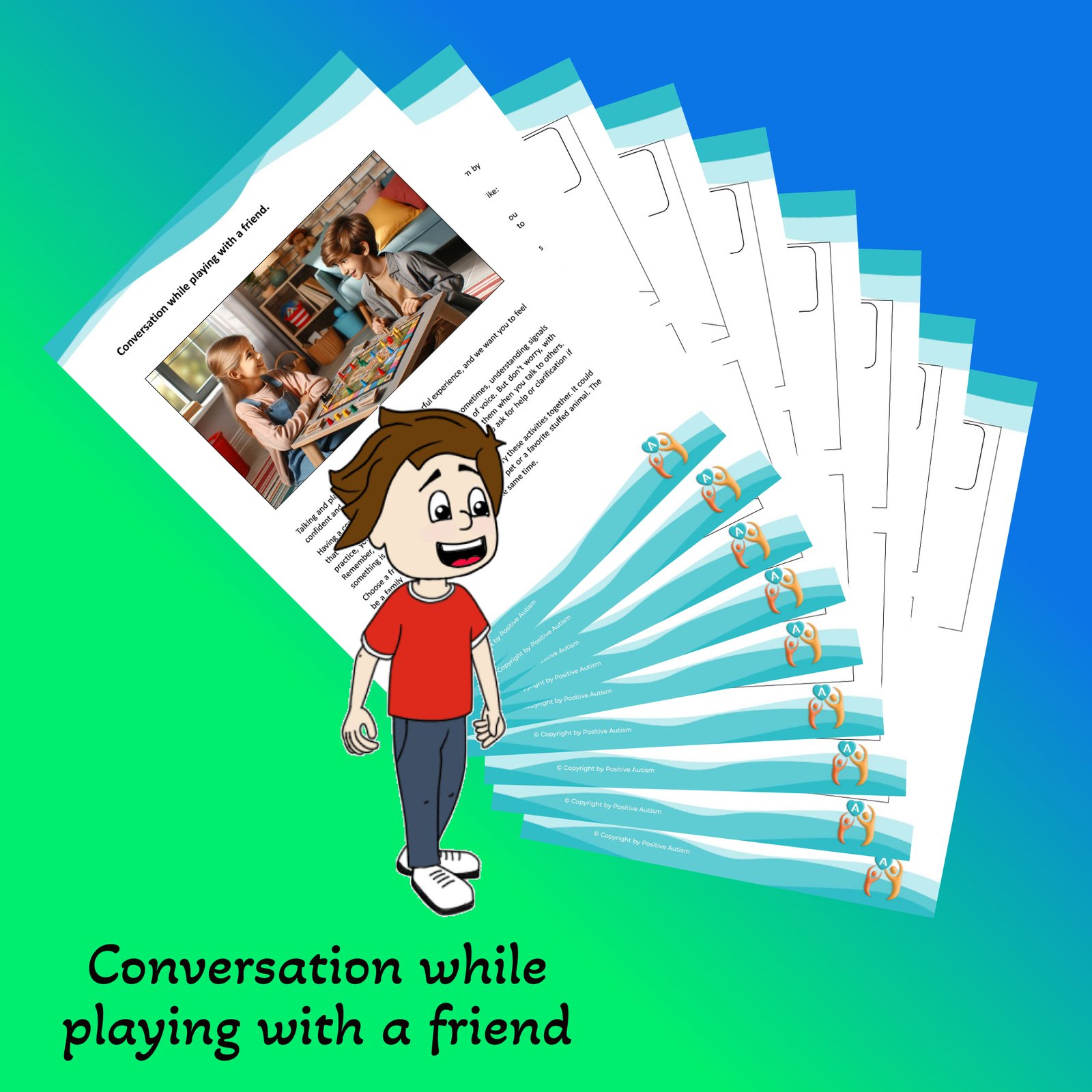 Conversación mientras juegas con un amigo. (Hojas de trabajo para enseñar habilidades de conversación a niños autistas)