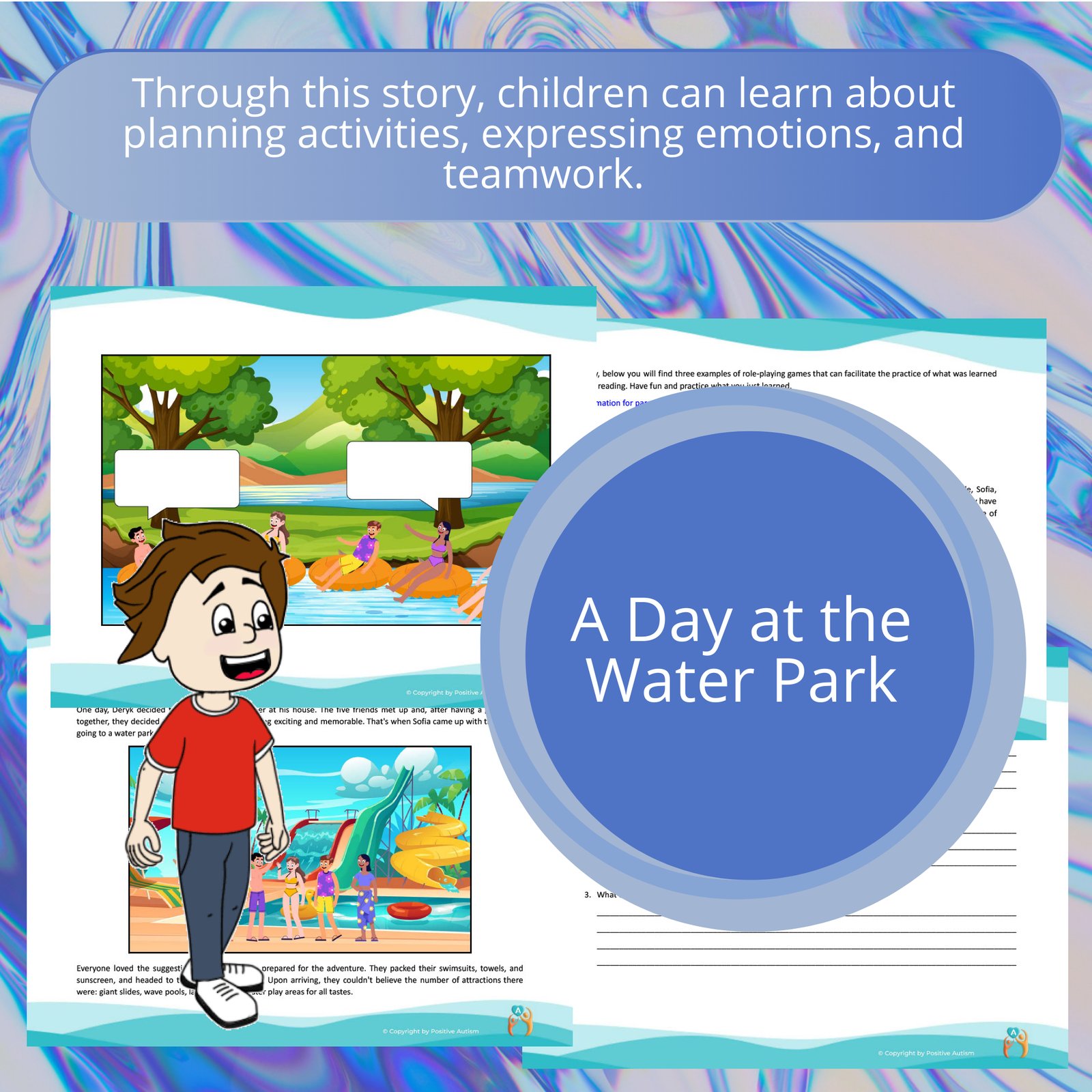 A Day at the Water Park. (Activity To Practice Reading Comprehension And Social Skills For Autistic Children)