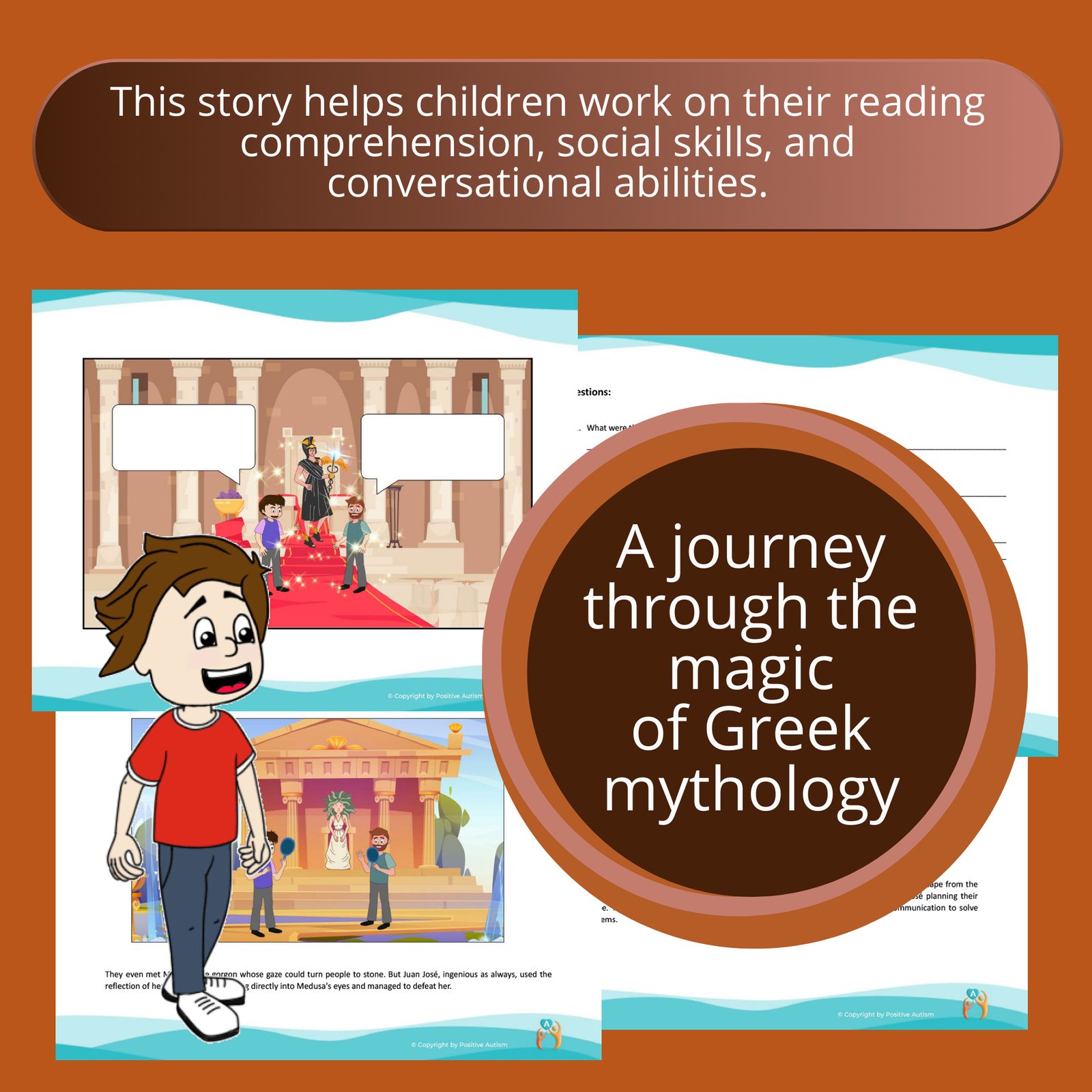 A journey through the magic  of Greek mythology. (Activity To Practice Reading Comprehension And Social Skills For Autistic Children)