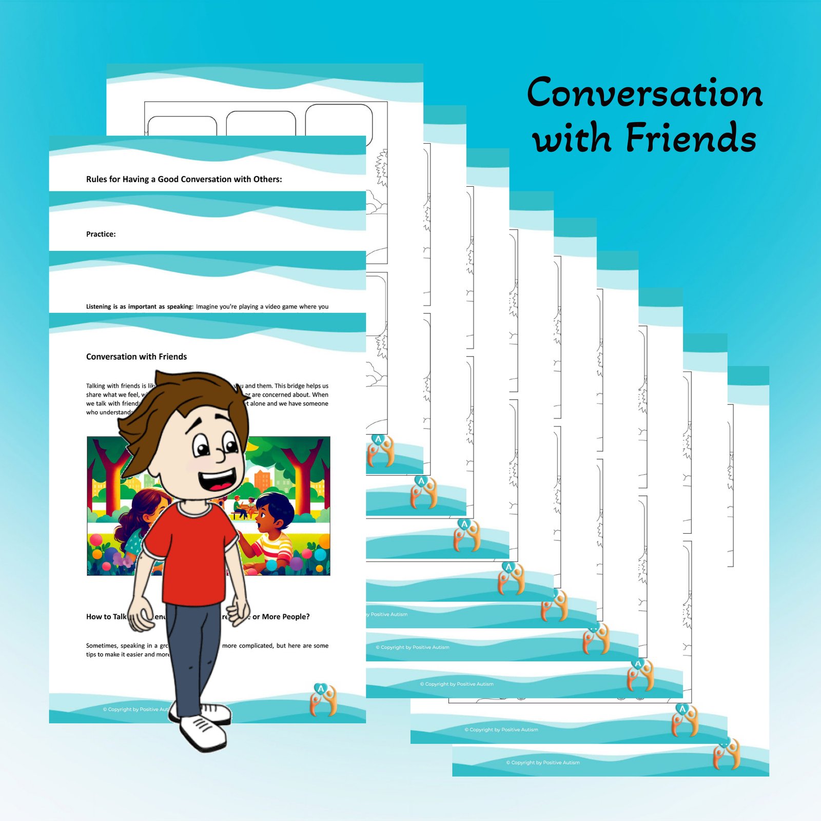 Conversación con amigos. (Hojas de trabajo para enseñar habilidades de conversación a niños autistas)