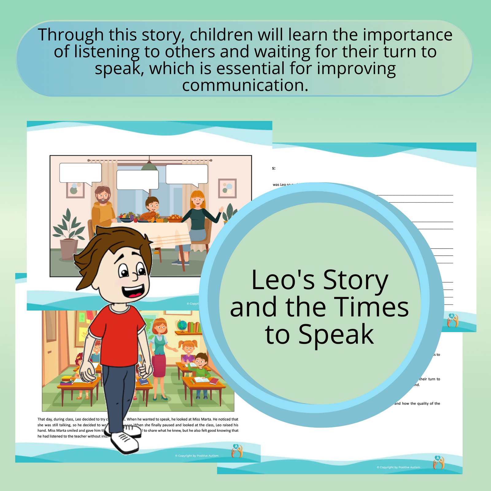 La historia de Leo y los tiempos para hablar. (Actividad para practicar la comprensión lectora y las habilidades sociales para niños autistas)