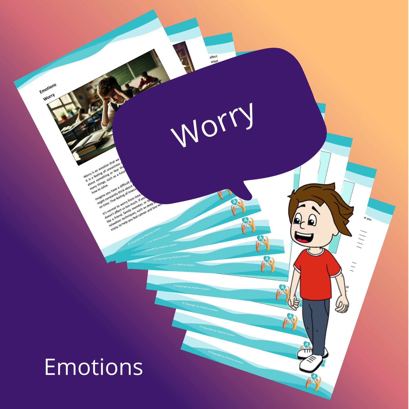 Emociones: Preocupación. (Hojas de trabajo de actividades para enseñar habilidades sociales y emocionales a niños autistas)