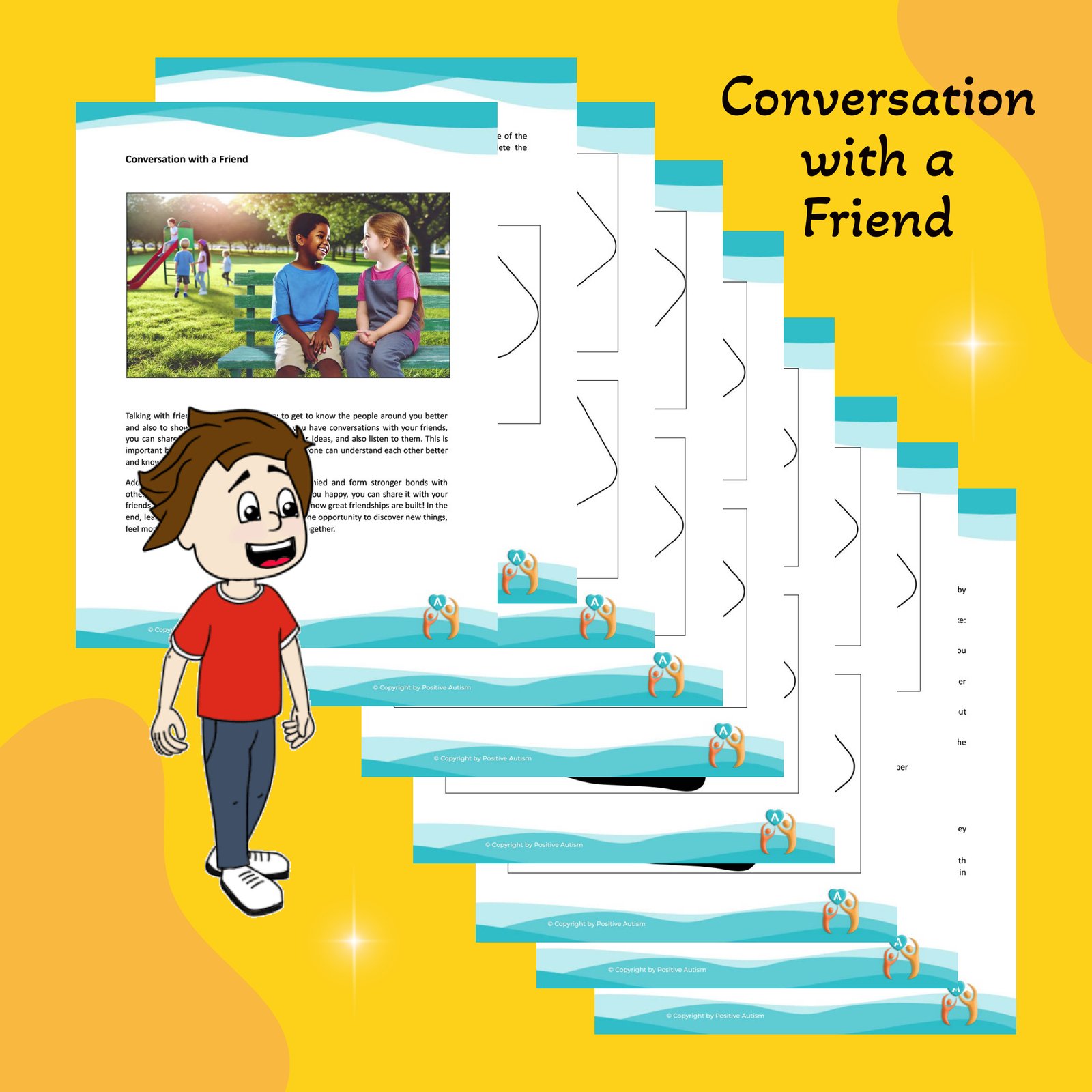 Conversación con un amigo. (Hojas de trabajo para enseñar habilidades de conversación a niños autistas)