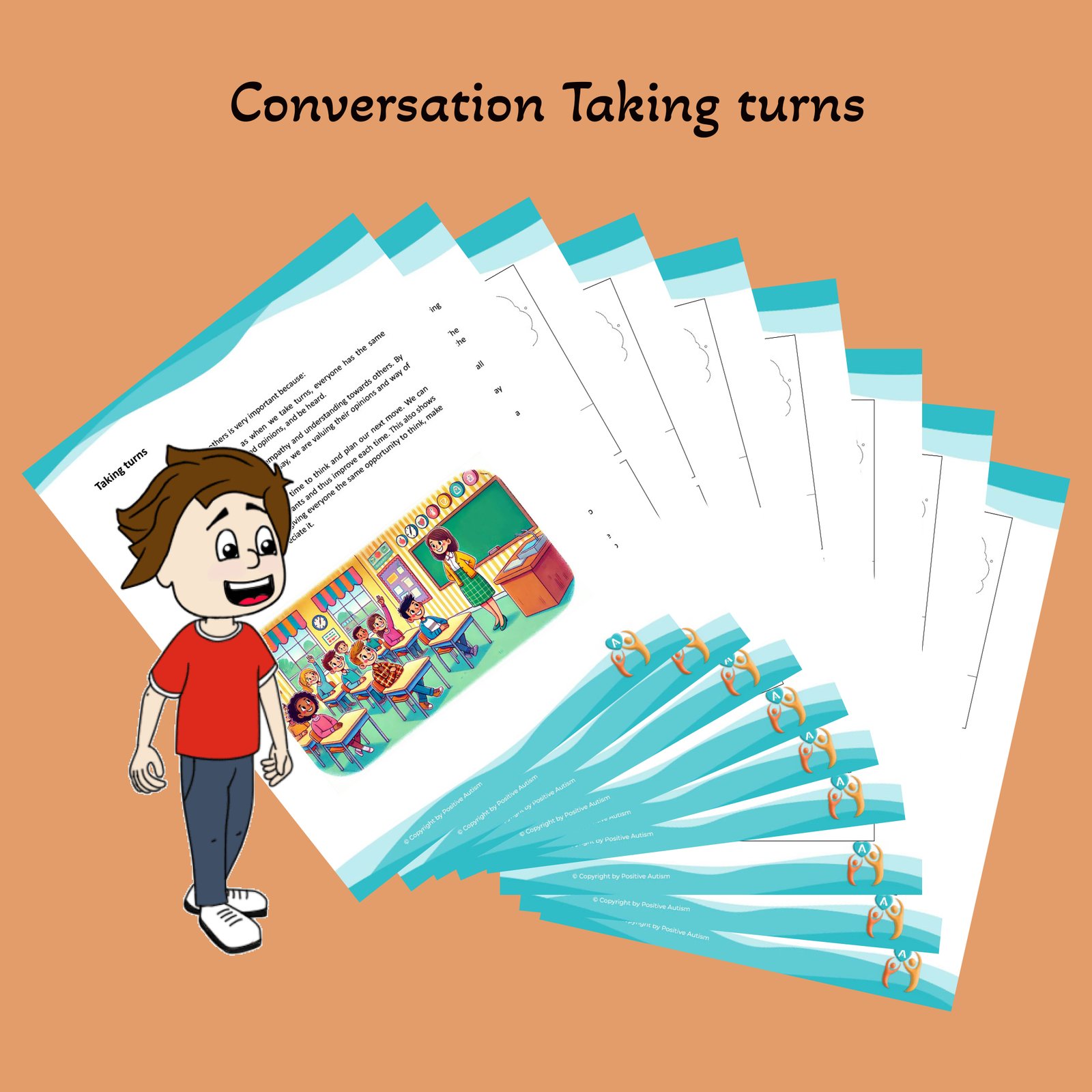 Tomar turnos. (Hojas de trabajo de actividades para enseñar habilidades sociales y emocionales a niños autistas)