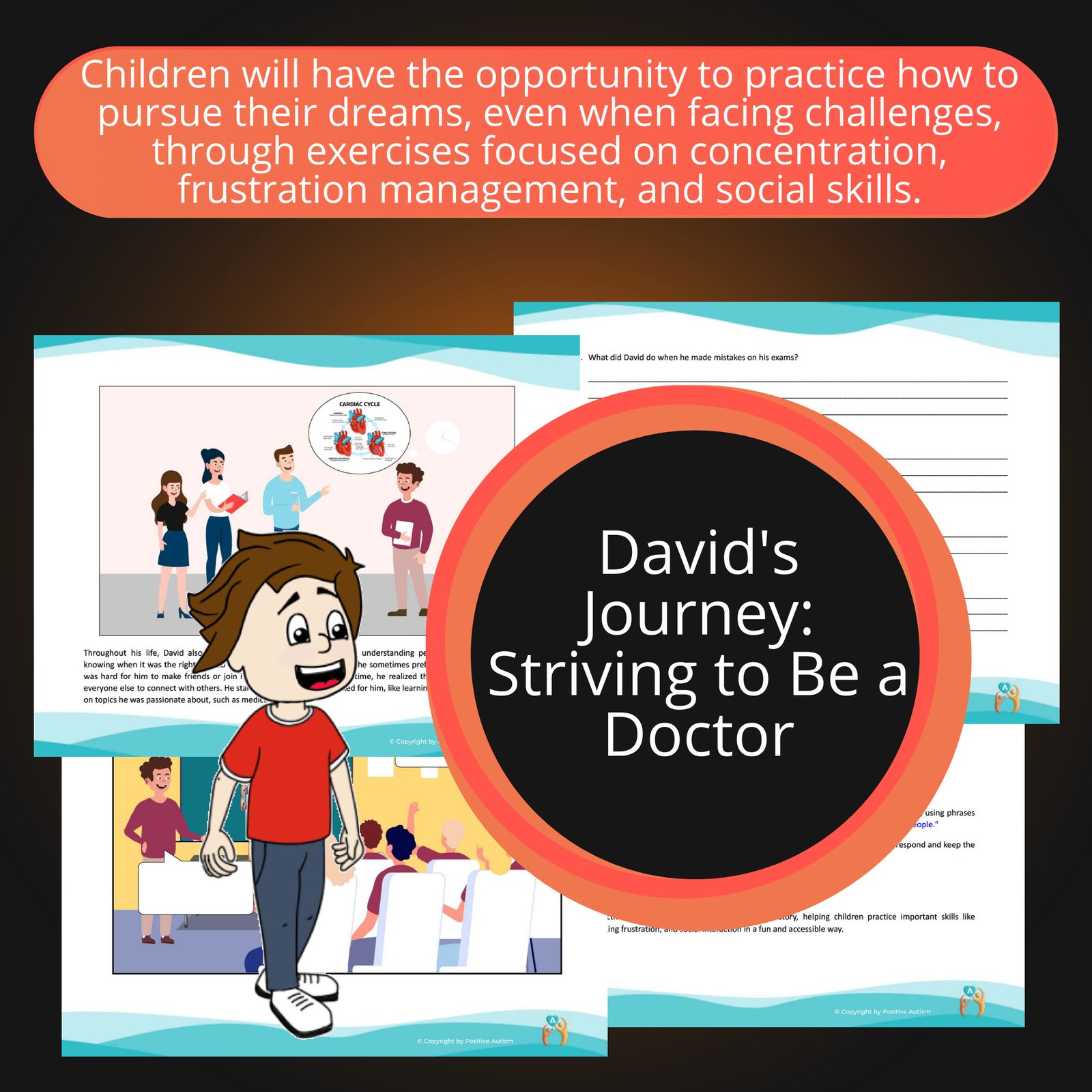 El viaje de David: Esforzarse por ser médico. (Actividad para practicar la comprensión lectora y las habilidades para la vida en niños autistas)