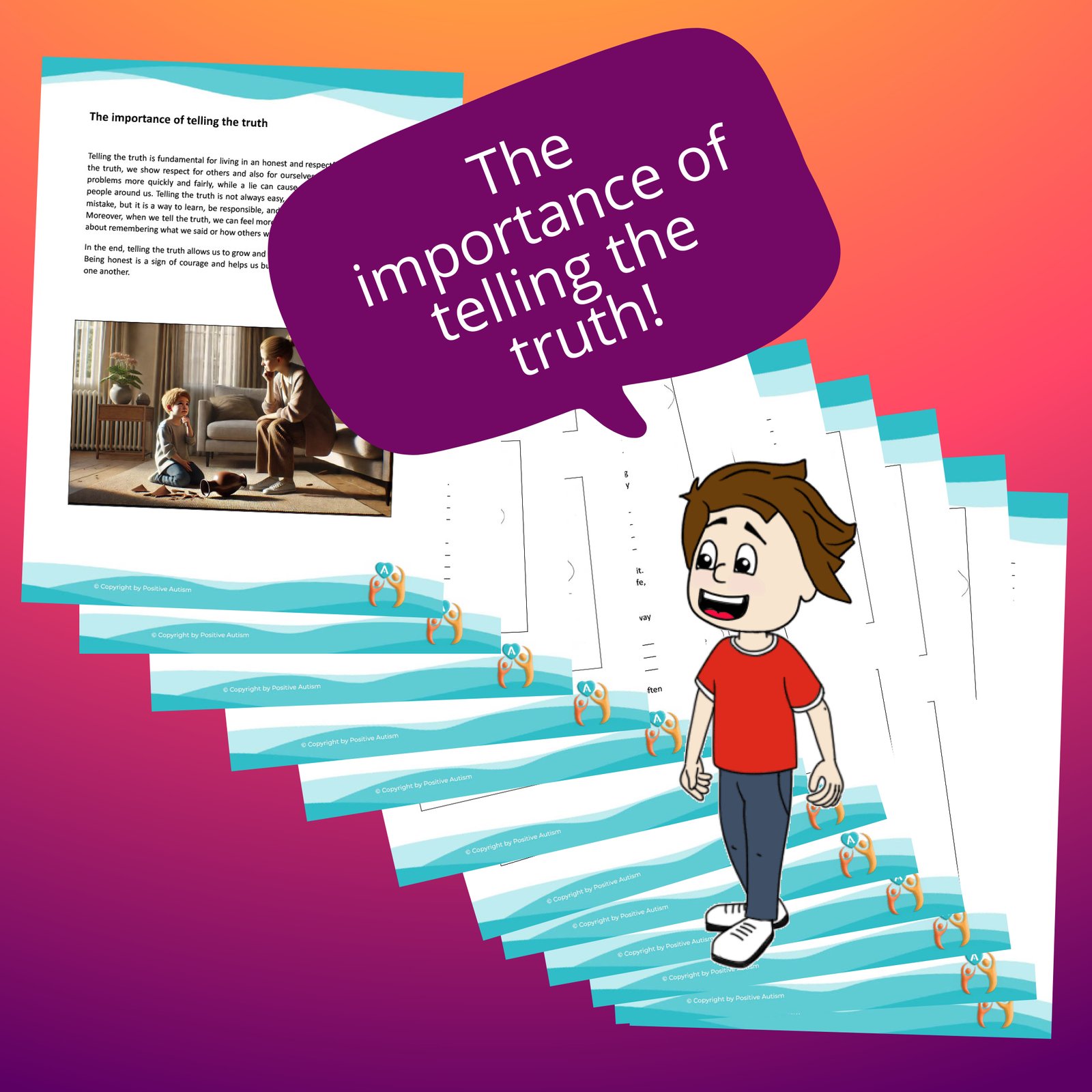 La importancia de decir la verdad. (Hojas de trabajo para enseñar a los niños a buscar ayuda y habilidades sociales)
