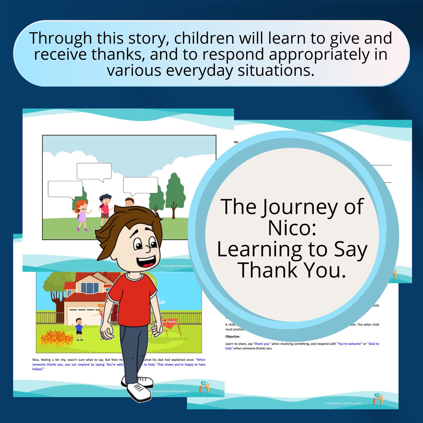 El viaje de Nico: aprender a decir gracias. (Actividad para practicar la comprensión lectora y las habilidades sociales para niños autistas)
