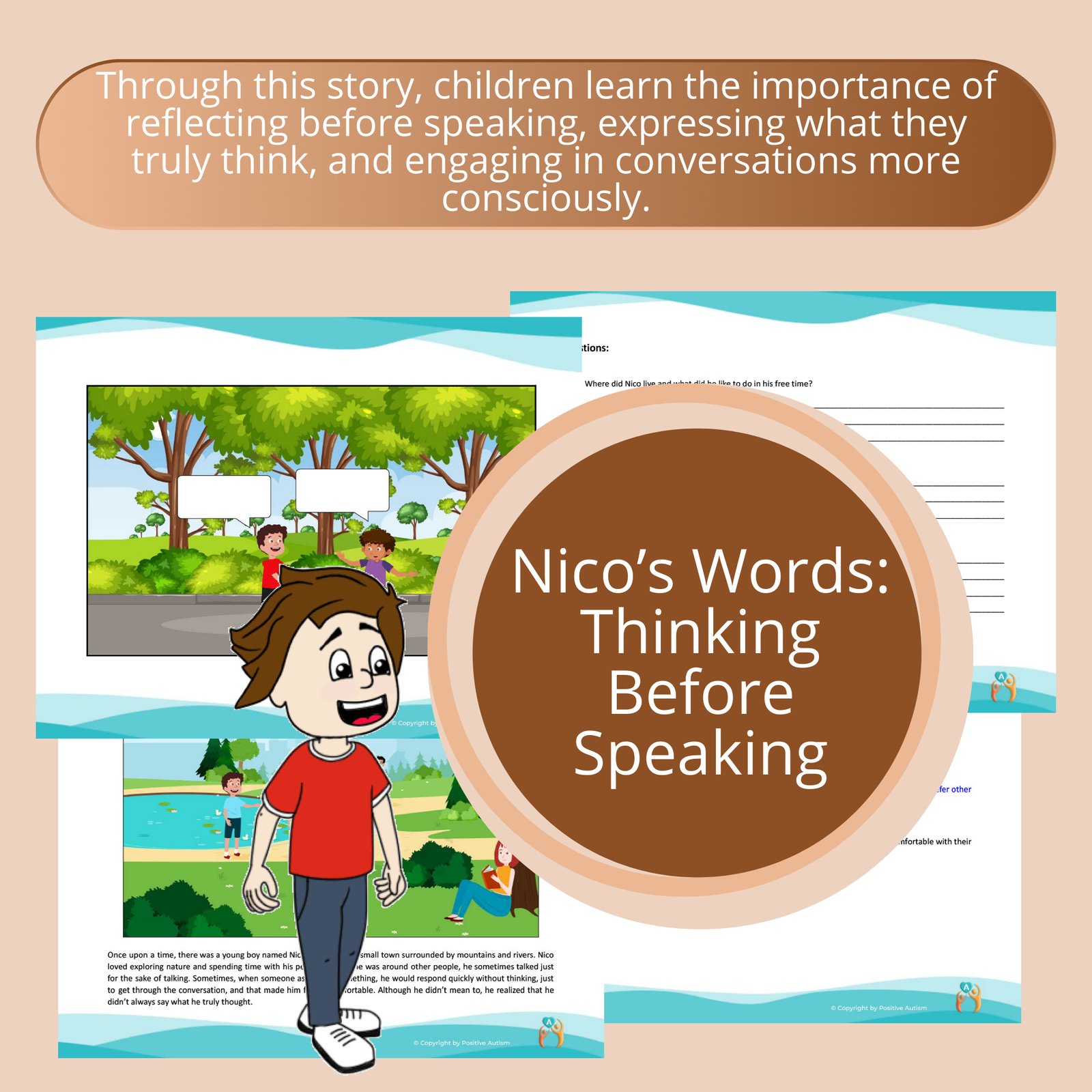 Palabras de Nico: Pensar antes de hablar. (Actividad para practicar la comprensión lectora y las habilidades sociales para niños autistas)