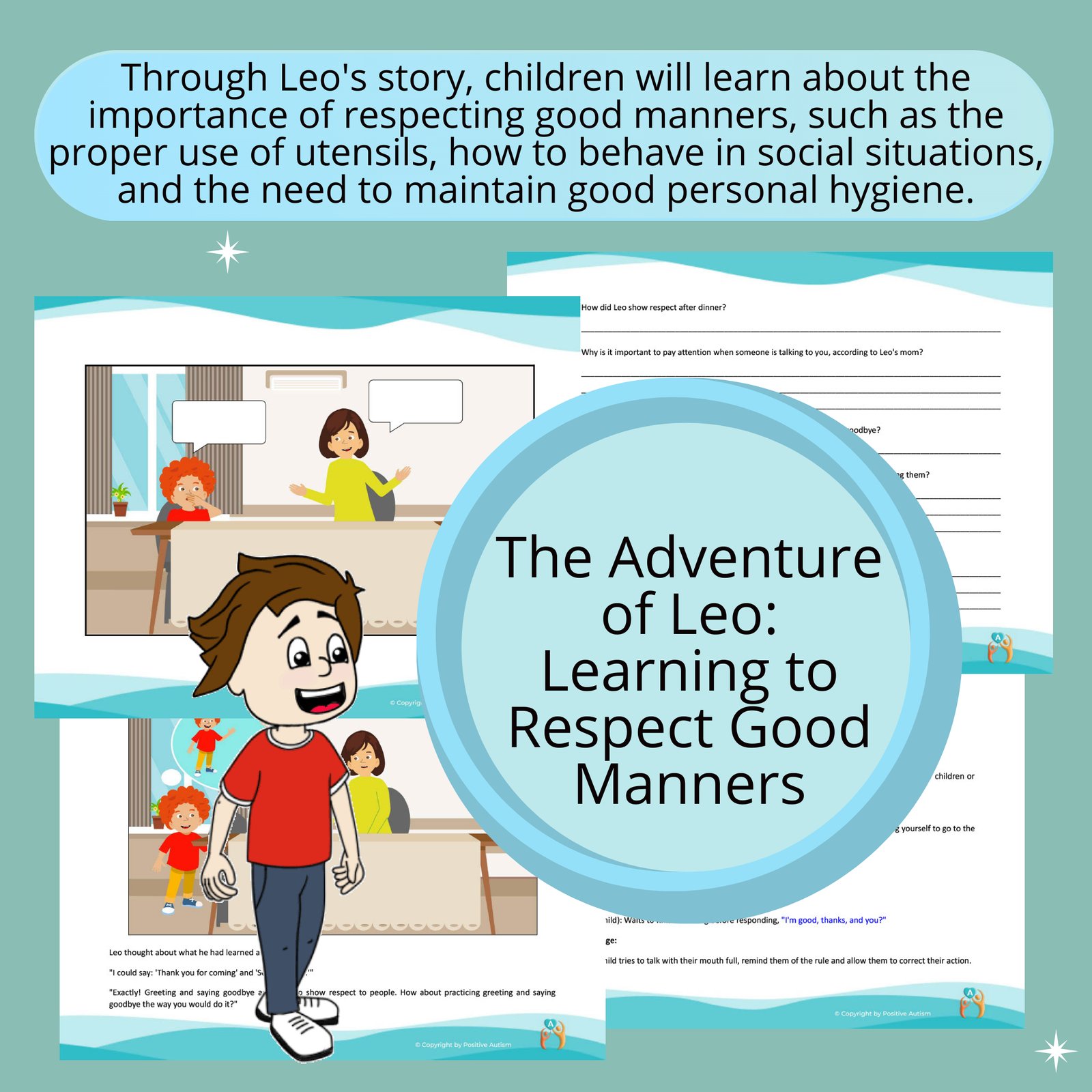 La aventura de Leo: aprender a respetar los buenos modales. (Actividad para practicar la comprensión lectora y las habilidades sociales para niños autistas)