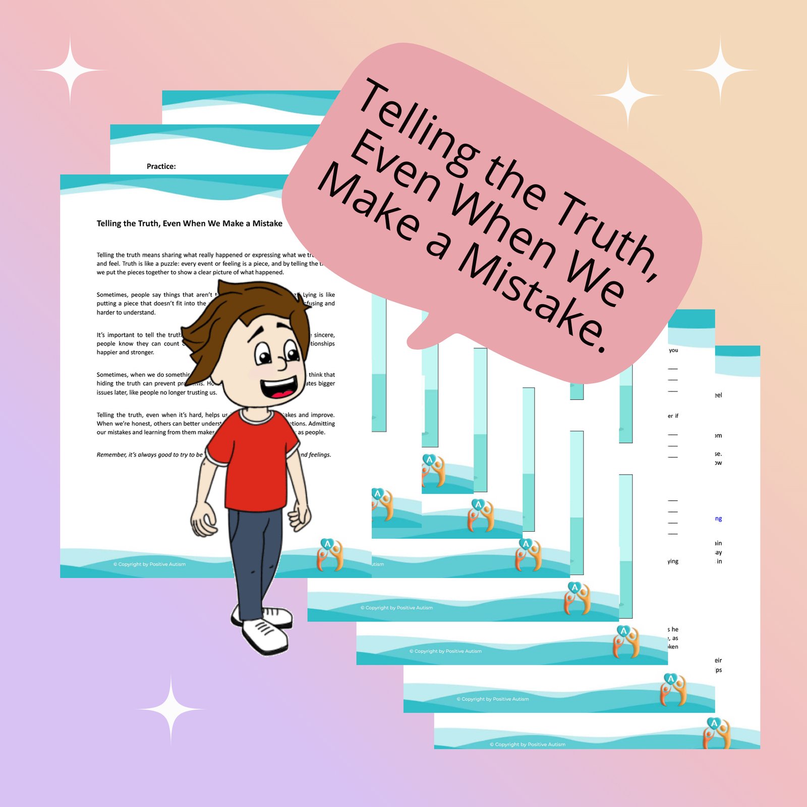 Decir la verdad, incluso cuando cometemos un error. (Hojas de trabajo para enseñar a los niños a buscar ayuda y habilidades sociales)