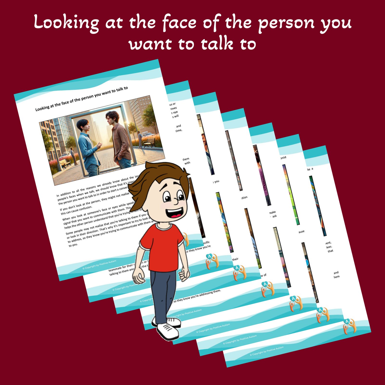 Mirar la cara de la persona con la que quieres hablar. (Hojas de trabajo para enseñar habilidades de conversación a niños autistas)
