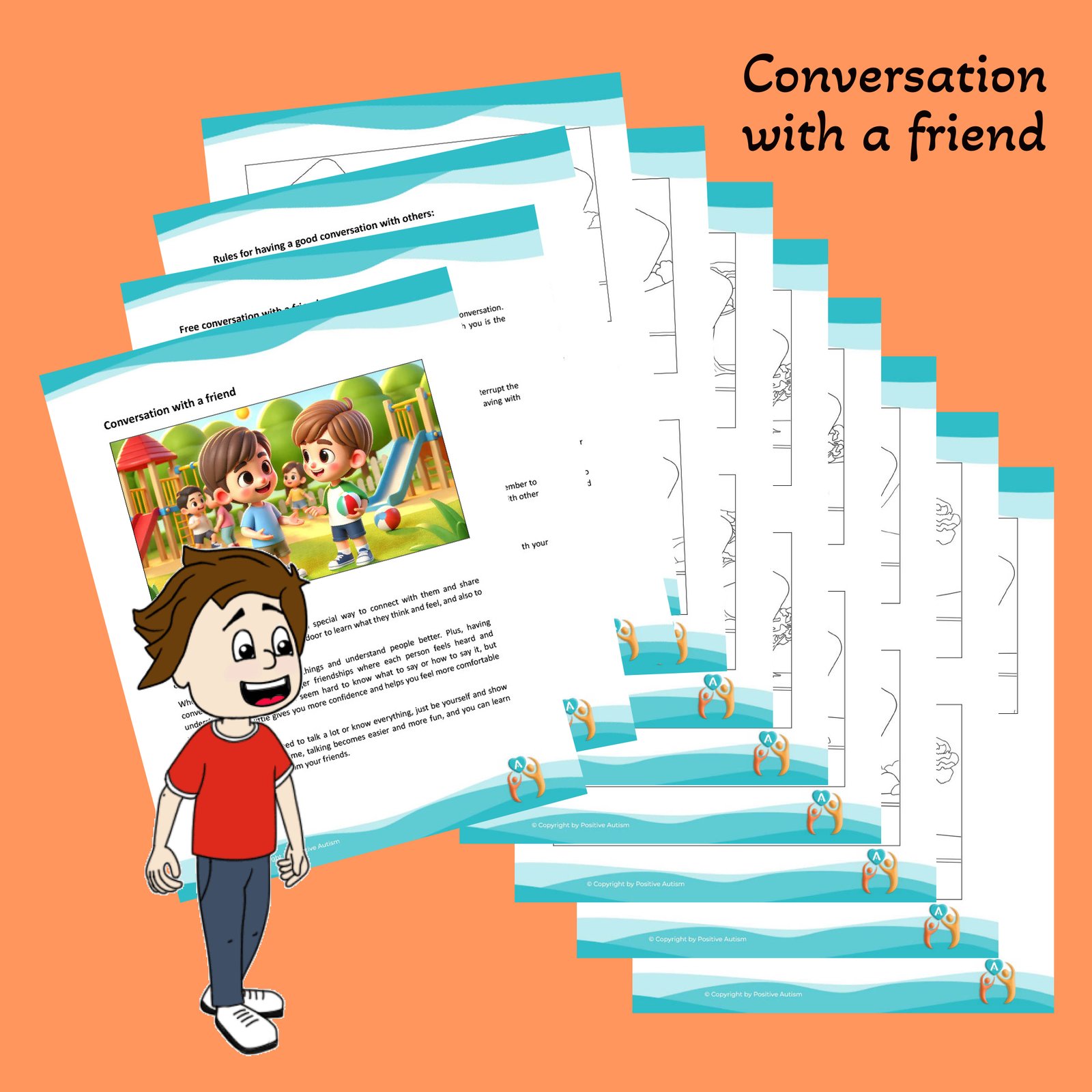 Conversación con un amigo. (Hojas de trabajo para enseñar habilidades de conversación a niños autistas)