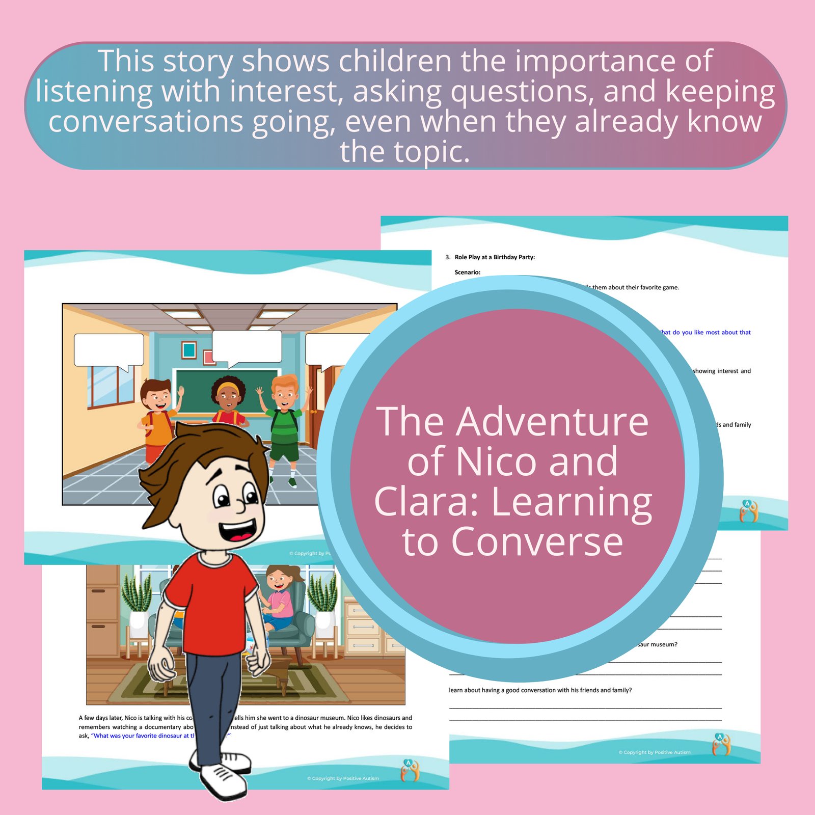La aventura de Nico y Clara: aprender a conversar. (Actividad para practicar la comprensión lectora y las habilidades sociales para niños autistas)