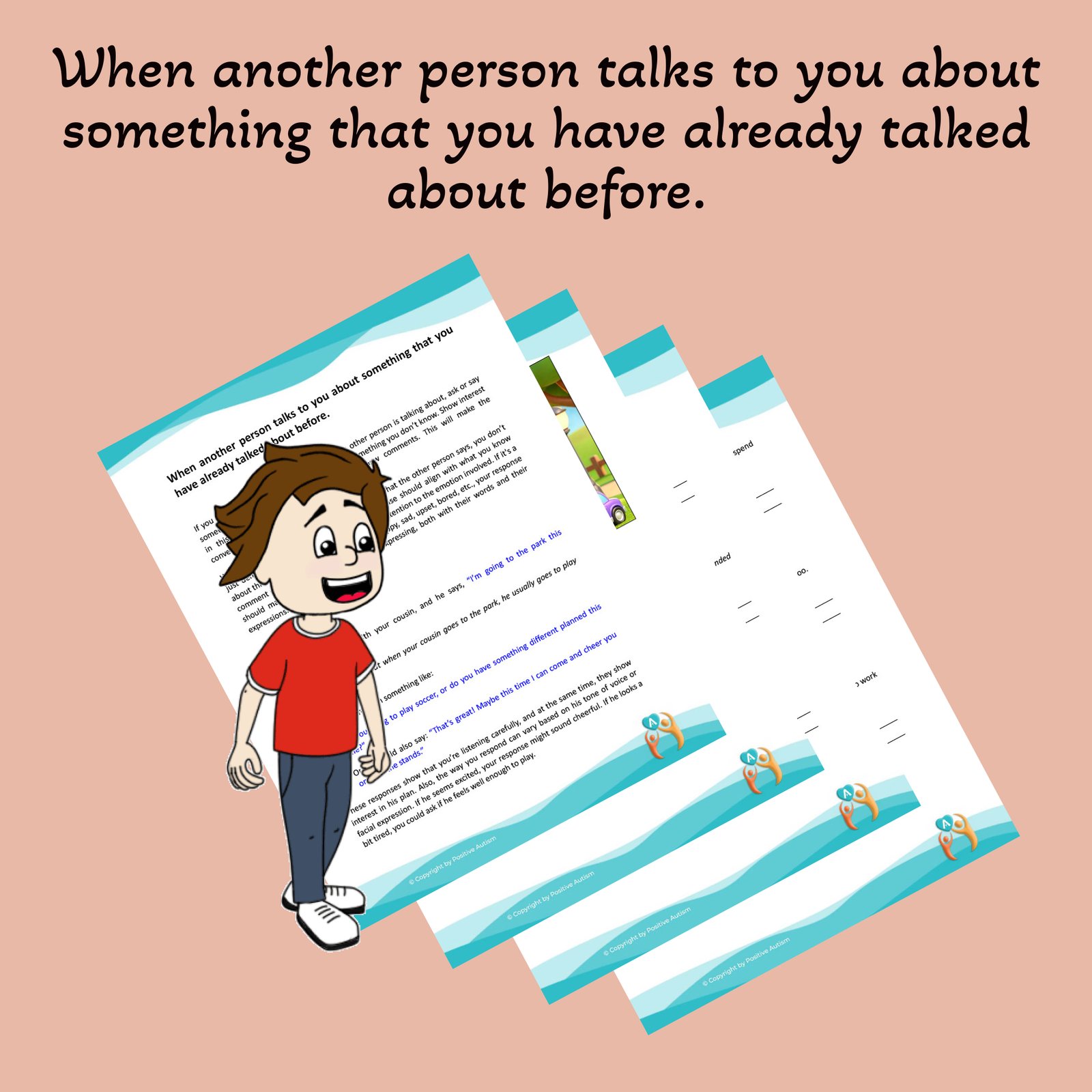 Cuando otra persona te habla de algo de lo que ya has hablado antes. (Hojas de trabajo para enseñar habilidades de conversación a niños autistas)