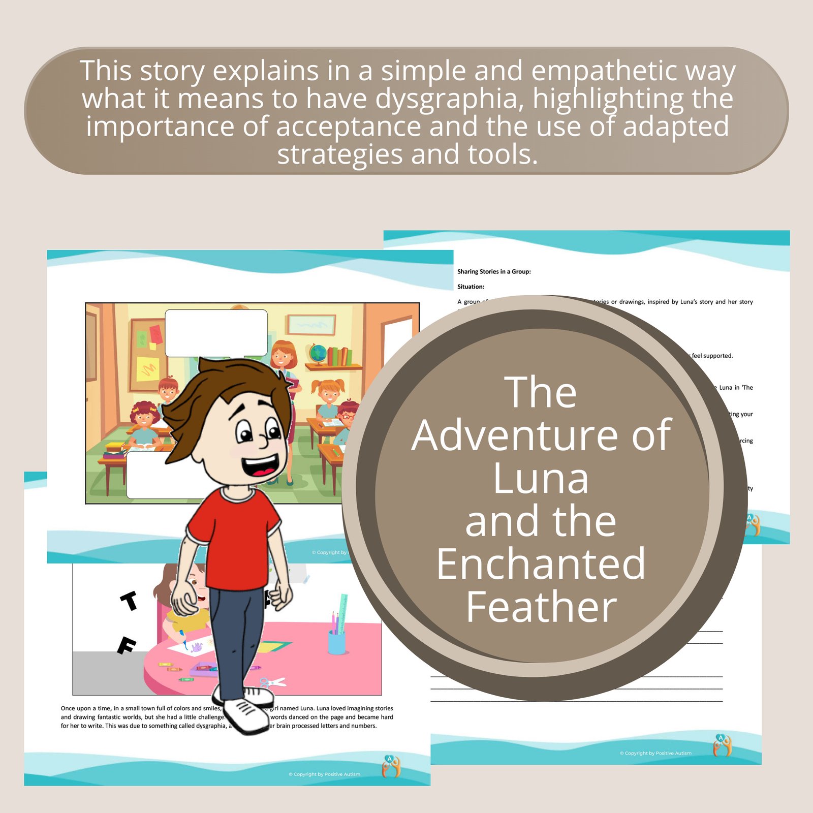 La aventura de Luna y la pluma encantada. (Actividad para practicar la comprensión lectora, el descubrimiento y la autoconciencia en niños con disgrafía).