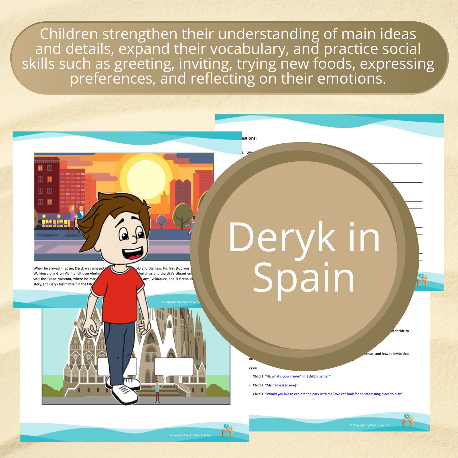 Deryk in Spain. (Activity To Practice Reading Comprehension And Social Skills For Autistic Children)