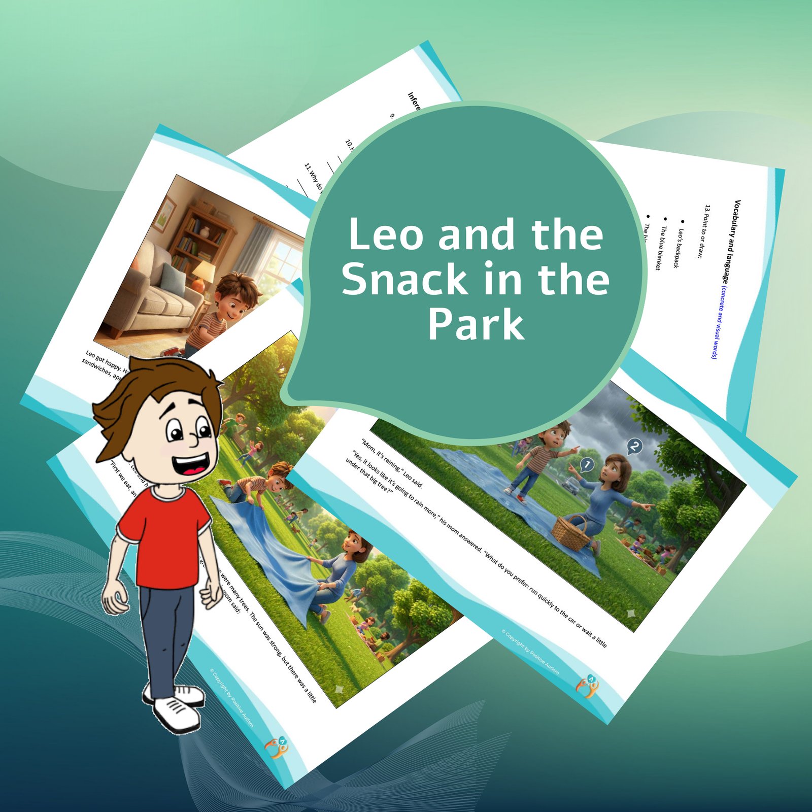 Leo and the Snack in the Park. (Activity to practice reading and language comprehension in autistic children.)